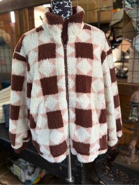 Madewell Hazelwood Checkered Sherpa Teddy Zip Jacket